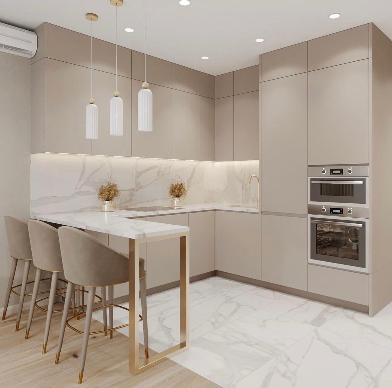 Бежевые встроенные кухни