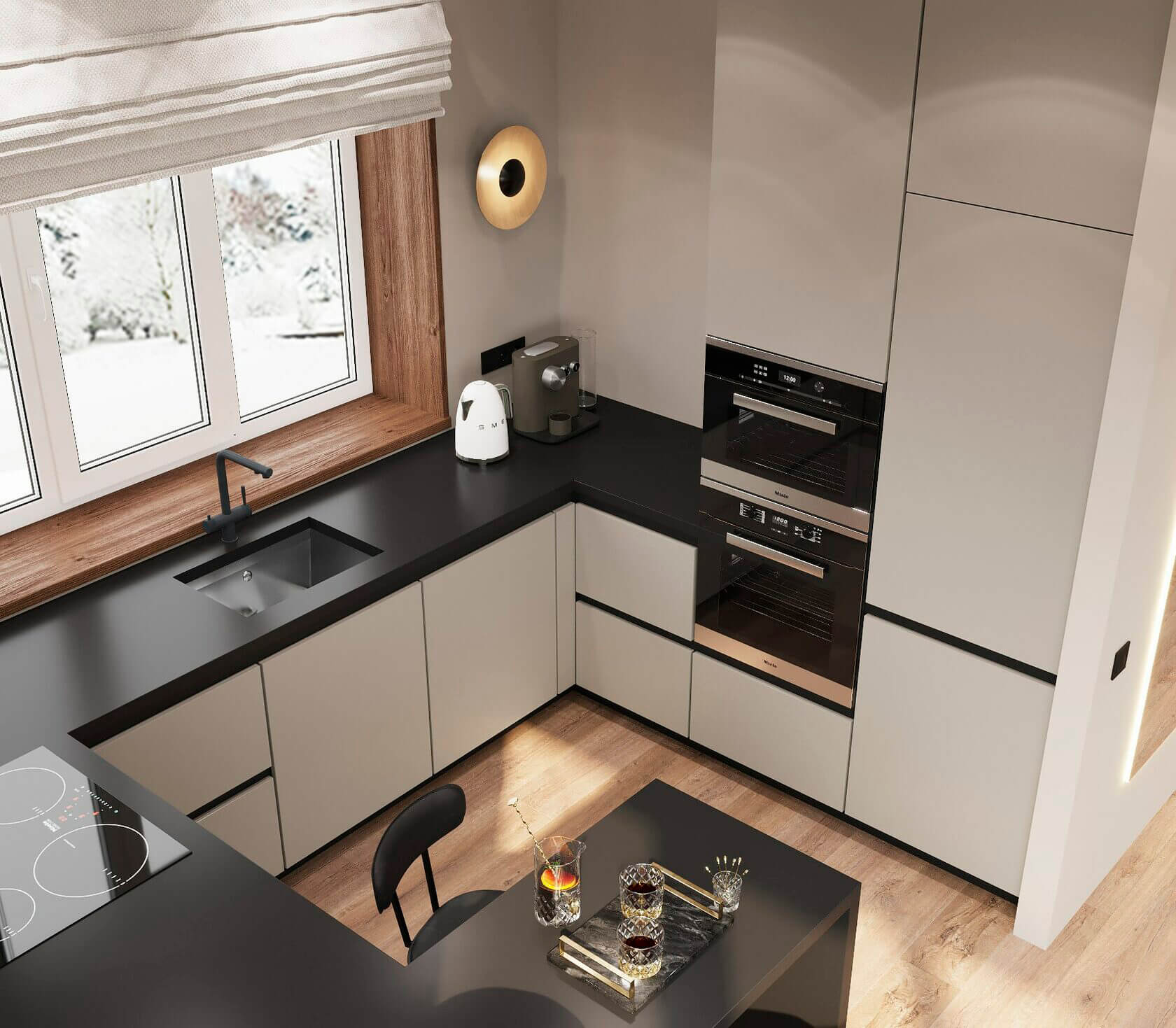 Кухни встроенные квадратом